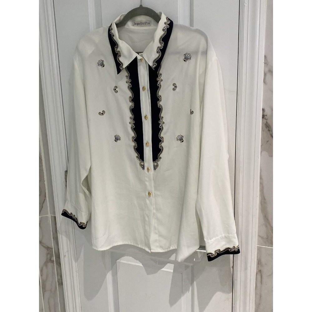 Jacques Vert Plus Vintage Women's Cream White Blouse Size 16 Long Sleeve